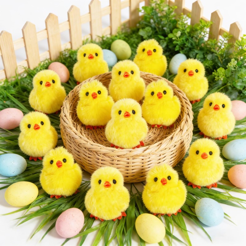 Baaxxango 12 Pcs Easter Fluffy Chicks,3.4 Inch Yellow Soft Plush