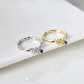 SILBERTALE Verstellbare Silberringe Damen 925 – Zirkonia Ring mit Charm Anhänger Schleife/Kleeblatt/Kreuz, Sterling Silber Ring in Gold & Silber