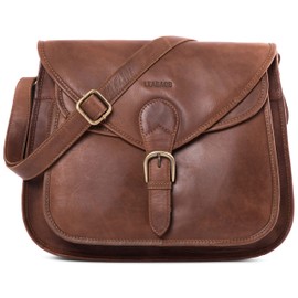 LEABAGS Rimini shoulder bag made of genuine buffalo leather in vintage look, large - Thar, size: l