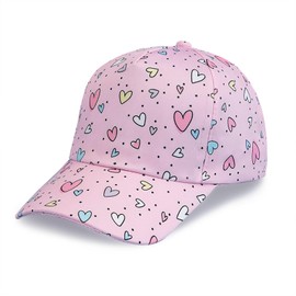 TOBETOPTOOLER Toddler Baseball Cap,Kids Pink Sun Baseball Hat Cute Summer Snapback Hat for Kid and Girl Print Heart Pattern (US, Age, 2 Years, 6 Years, Pink)