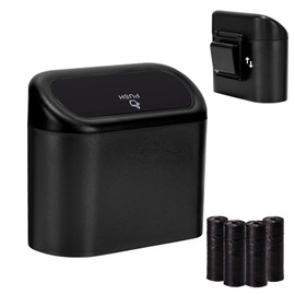 Ginsco Mini Car Trash Can with Lid, Small Car Garbage Can, Cute Leakproof ABS Car Trash Bin, Car Accessories for Interior, Garbage Bin for Car, Home, Office with 60pcs Trash Bags Pink