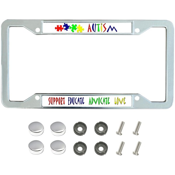 Support Educate Advocate Love License Plate Frame,Autism Quotes Chrome License