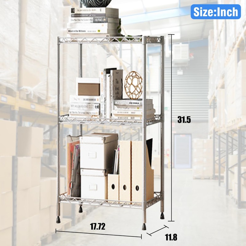 3-Tier Wire Shelving Unit, 1000 lbs Capacity, Adjustable Metal Storage