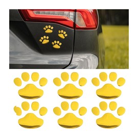 JNNJ Pack of 6 Dog Paw Print Stickers for Car Decoration, Cute Animal Bear Paw Print Car Emblem, 3D Animal Paw Stickers for Car Window (Gold)