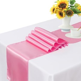 Camino de mesa de 12 x 108 pulgadas, color rosa satinado, paquete de 10 caminos de mesa largos para fiestas, bodas, cumpleaños, aniversario, decoraciones de Navidad