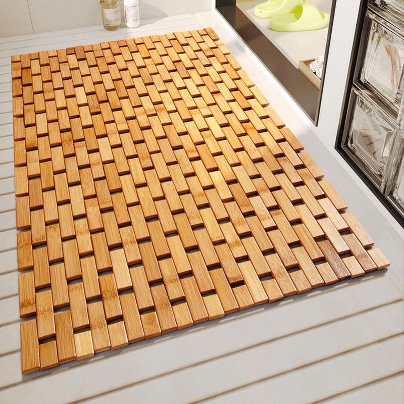 Liveinu Non-Slip Bamboo Bath Mat for Luxury Shower, Dark Khaki,
