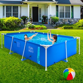 HikerSKY Above Ground Swimming Pool, 8.5' x 5.2' x 24.8" Rectangular Frame Pool with Graduated Line,Outdoor Family Pool for Backyard Summer Fun, Blue