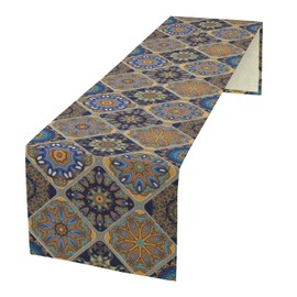 Boho Bohemian Table Runner, Vintage Farmhouse Blue Yellow Pattern Table Runners for Coffee Table Dining Room Kitchen Party Home Holiday 13x36 Inch