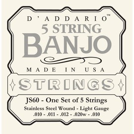D'Addario JS60 Stainless Steel Light (.010-.020) 5-String Banjo Strings