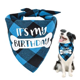 VIPITH Double Sided Cotton Dog Birthday Bandana Girl Boy, Washable Reversible Plaid Painting Dog Scarf Bibs for Small Medium Large Unisex Dogs Cats Pets