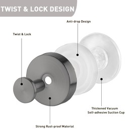 byojia Suction Cup Hooks, Shower Hooks for Inside Shower, No-Drill Towel Hook Stainless Steel Waterproof Suction Hooks for Wreaths, Loofah, Towel, Coat, Bath Robe (Black, 6Pcs)