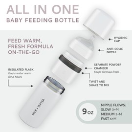MILK + WATER All in One Baby Bottle & Baby Formula Dispenser On The Go, 9oz - Keeps Water Warm & Formula Fresh - Baby Formula Mixing Bottle with Anti Colic Nipple - Leak-Proof - Stage 3, 6M+ (Green)