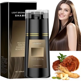Shampoo Con Tinte 3 In 1, Hair Dye Tinte de Natural Shampoo Instantáneo,Con Ingredientes Naturales Y Suaves, para La Cobertura Del Cabello Y Cubrir Canas, para Todo Tipo de Cabello,200 ml (Marrón claro)