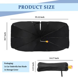 [2025 Upgrade Bend] Car Windshield Sun Shades Umbrella,Foldable Cars Sun Shade with Nanoscale Heat Insulation,55"x30" Suns Shade for Car Windshield with 360° Bending Handle