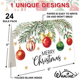 Whaline 24 Packs Merry Christmas Greeting Cards Xmas Ball Ornament Red Blank Note Cards with Envelopes and Stickers For Holiday New Year Party, 4 x 6 Inch