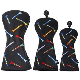 Andux PU Striped Tees Pattern 3Pack/set Golf 460cc Driver Fairway Woods Club Head Covers (Black)