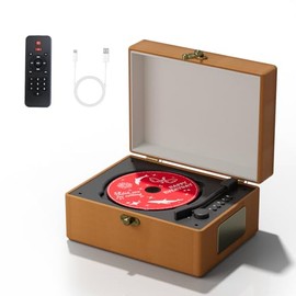 Yintiny Reproductor de CD de piel recargable con altavoces; transmisor Bluetooth; regalo de festival; reproductor BGM para decoración del hogar (café)