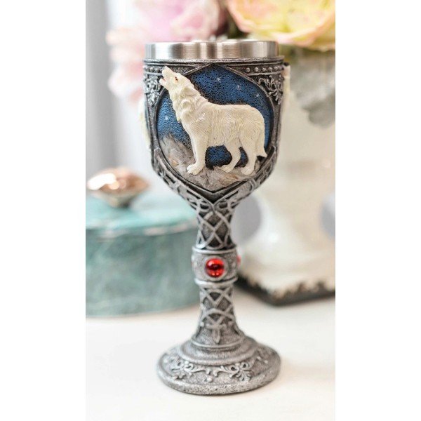 Ebros Gift Howling White Wolf In Starry Night Wine Chalice