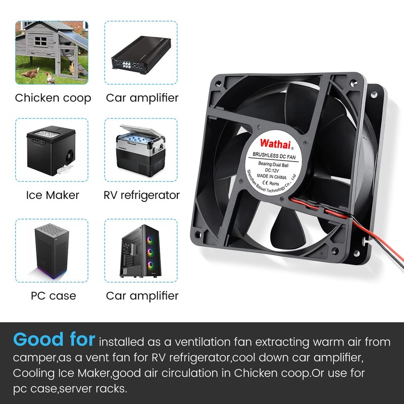 Wathai 120mm x120 x 38mm 12V 2Pin Dual Ball 12cm