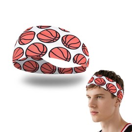 Basketball Headband Sweatbands Non Slip Elastic Workout Yoga Headband Sports Bandanas Head Wrap Sport Baseketball Hair Wrap Bands Basketballs for Women Men Inspirtational Birthday Gifts