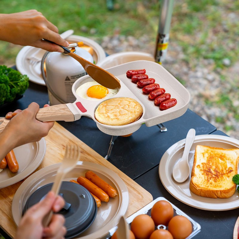 Biubumtu Egg Frying Pan Nonstick - 3 Section Egg Skillet