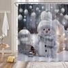 Christmas Shower Curtain Cute Snowman Silver Xmas Ball Snowflake Winter