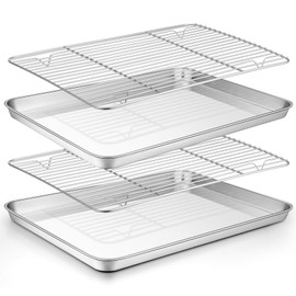 TeamFar Baking Sheet with Rack Set (2 Pans + 2 Racks), Stainless Steel Baking Pan Cookie Sheet for baking, Non Toxic & Healthy, Easy Clean & Dishwasher Safe - 4 Pack