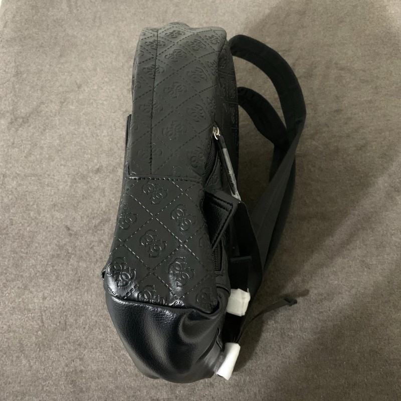 Guess Men's Milano Compact Backpack Solid Black Blaster Wash Embossed