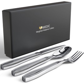 IMedic Weighted Utensils for Hand Tremors - 3-Piece Adaptive Utensils with Gift Box - Weighted Silverware for Hand Tremors - Weighted Silverware for Parkinsons