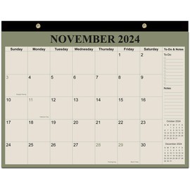 Desk Calendar 2024-2025 - 20 Months Calendar from November 2024 to June 2026, Calendar 2025-2026 with Thick Paper for Office Home School Organizing, 14" X 11", Green