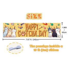 Cats Happy Gotcha Day Banner 7.8 x 1.9 ft, Pet Adoption Anniversary Party Decoration, Cat Kitten Birthday Photography Background, Cat Rescue Decoration