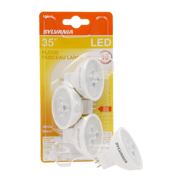 SYLVANIA MR16 LED Flood and Spot Light Bulb, 5W, 35W Equivalent, Non-Dimmable, 350 Lumens, 3000K, White - 3 Pack (79129)