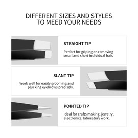 Econtal Tweezers Eyebrow Plucking Set, Straight Oblique Pointed Tweezers, Hair Plucking Tweezers, Splitter Tweezers, Pointed Tweezers, Eyelash Tweezers, with Case