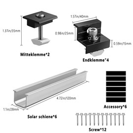Solar Panel Mount 2 Module Set: Solar Panel Mount Photovoltaic PV Brackets with 12 cm Aluminium Rails and Adjustable Clamp for 30-35 mm Thick Modules for Flat Roof Trapezoidal Sheet Metal Tile Roof
