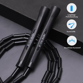HEREROPE Beaded Rope Adjustable Bead Skipping Rope Unbreakable Handles & Chip Resistant Beads for Improved Fitness Training (Black)