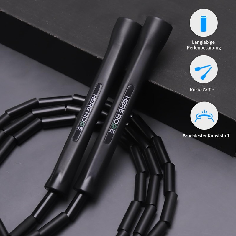 HEREROPE Beaded Rope Adjustable Bead Skipping Rope Unbreakable Handles &