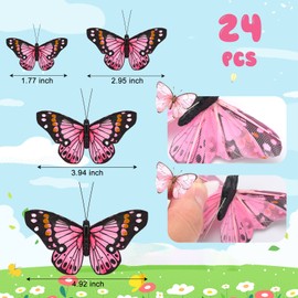 24 Pcs Monarch Butterfly Decorations 4 Size Artificial Monarch Feather Fake Butterfly Picks Crafts with Wire for Wall Flower Pot Spring Floral Party Home Decor(Fresh Colors)