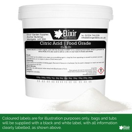 Elixir Citric Acid | 500g Tub | Anhydrous Fine | for Use with Bath Bombs, Cleaning, descaling, Preservative, Cooking, Nutrient, Elderflower, Food Grade | Available Quantities (from 500g to 25kg)