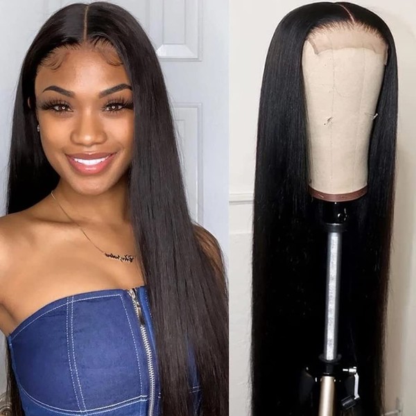 Style Icon Lace Front Wigs Human Hair Wigs for Women 4 X 4 Transparent Lace Straight Wigs for Black Women 9A Brazilian virgin hair 150% Density (24 Inch, NATURAL)