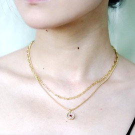 Fukugems 14K Gold Plated Cubic Zirconia Necklace Dainty Brass Chain Necklace for Women Gold Choker Necklace for Girls, Gold, Cubic Zirconia