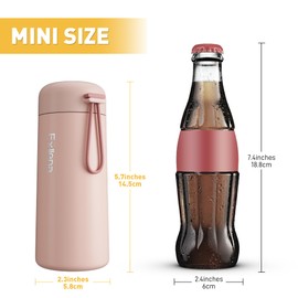 Exllena Small Bottle 250 ml Made of 304 Stainless Steel, Double-Walled Vacuum Insulation for Hot & Cold Drinks, Mini Bottle with Carry Handle - 100% Leakproof (Pink)