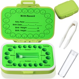 Baby Teeth Keepsake Box Teeth Saver Box Children Teeth Storage Holder Baby Teeth Organizer Kids Deciduous Teeth Box with Baby Fetal Hair Container and Tweezer for Keeping The Child Memory (Green)