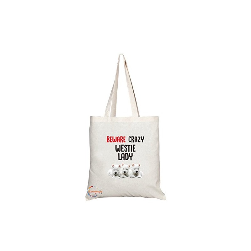 TB203 Beware Crazy Westie Lady Novelty Present Gift Printed Eco-Friendly