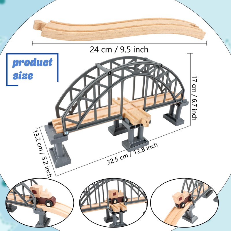 9 Pcs Train Bridge Model Wooden Train Suspension Bridges Tracks