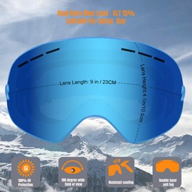 Queshark Ski Goggles, Ski Goggles with Double Spherical Lens, UV400 Protection, Anti-Fog & Anti-Glare, Helmet Compatible, Snowboard Goggles for Men, Women, Youth
