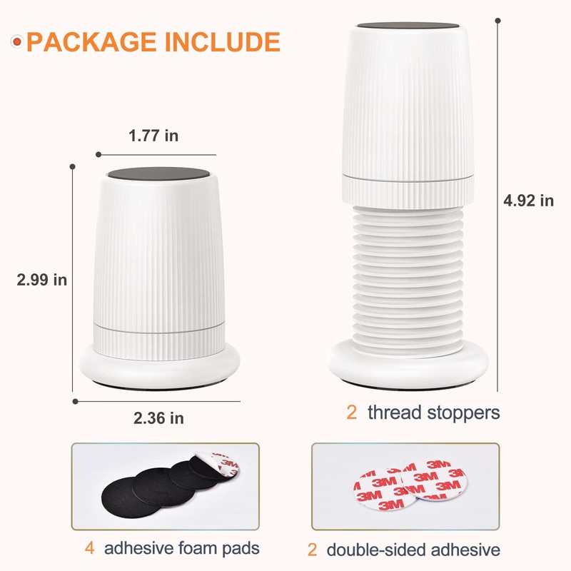 xuenair Headboard Stopper,2 Pack White Adjustable Bed Frame Anti-Shake Tool,2.9-4.9in