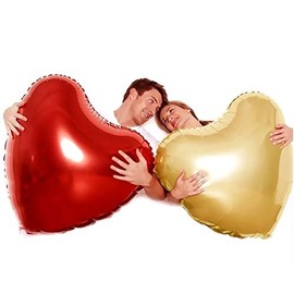 AnnoDeel 2 pcs 32inch Huge Red Gold Heart Balloons, Romantic Large Heart foil Balloons for Valentine's Day Wedding Decorations Love Balloons Party Decorations