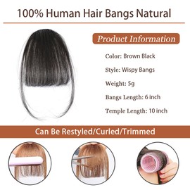RPAEOY Clip in Pony Haare Haarverlängerungen Flat Bang mit Schläfen Echthaar Front Face Fringe Pony Haarteile Pony Extension für Frauen das Tägliche Tragen (Bräunlich-schwarz)