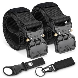 GlasFlength Tactical Belt Men's 3.8 cm Heavy Duty Nylon Work Belt Pack of 2 Tactical Belt Quick Release Metal Buckle Fabric Belt with Tactical Molle Bag and 2 Hooks (Black, Green), Green, One size