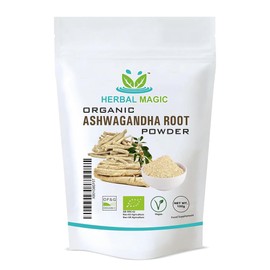 Herbal Magic's Organic Ashwagandha Root Powder - Rich Flavoured Smoothies, Shakes, Juices, Baking, Soups - Free from Fillers & Preservatives - of&G UK Organic Certified - 100g